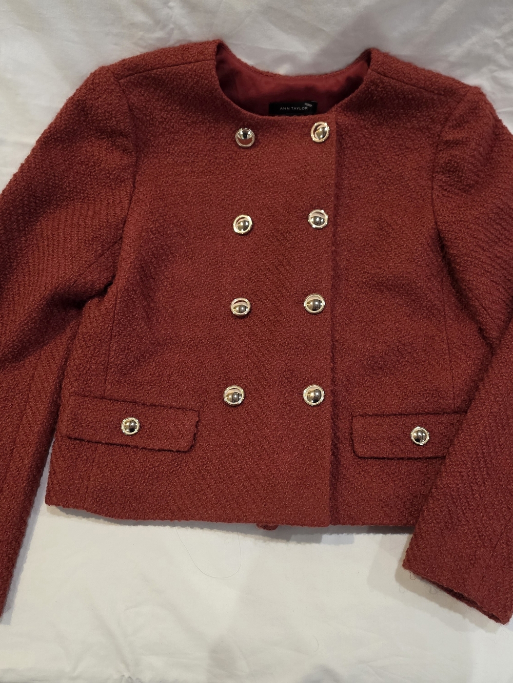 Ann Taylor Textured Double-Breasted Rust-Red Blazer